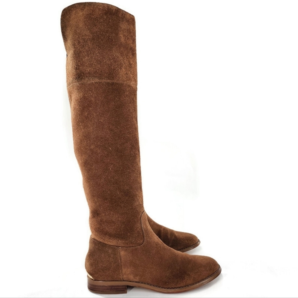 Michael Kors Regina Tan Brown Suede Pull-On Tall Over-The-Knee Flat Riding Boots - Picture 4 of 13